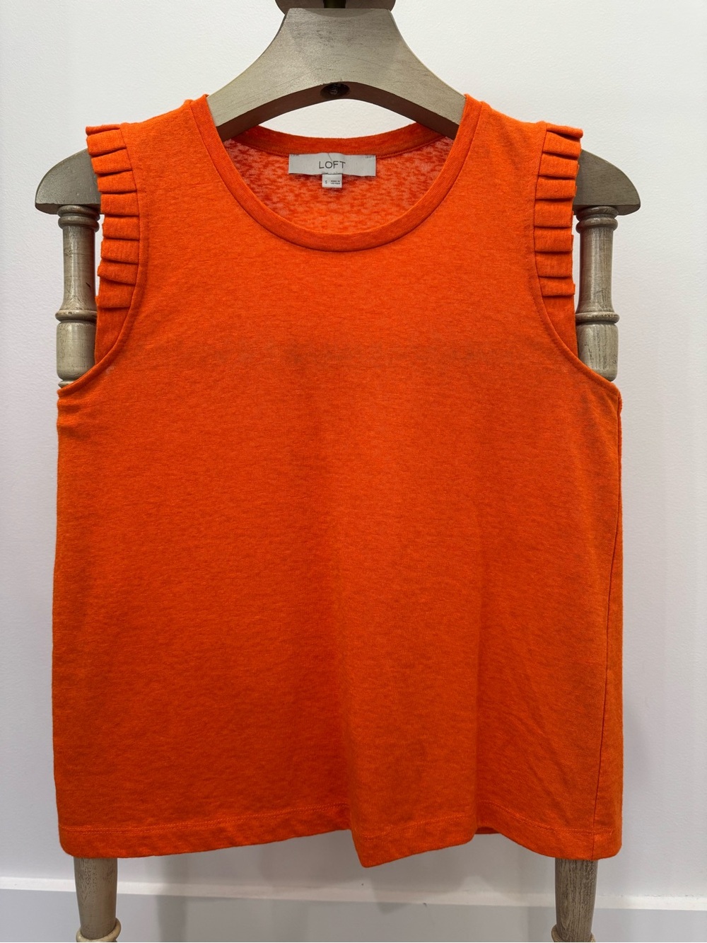 LOFT Orange Sleeveless Tank with Pleated Shoulder Detail